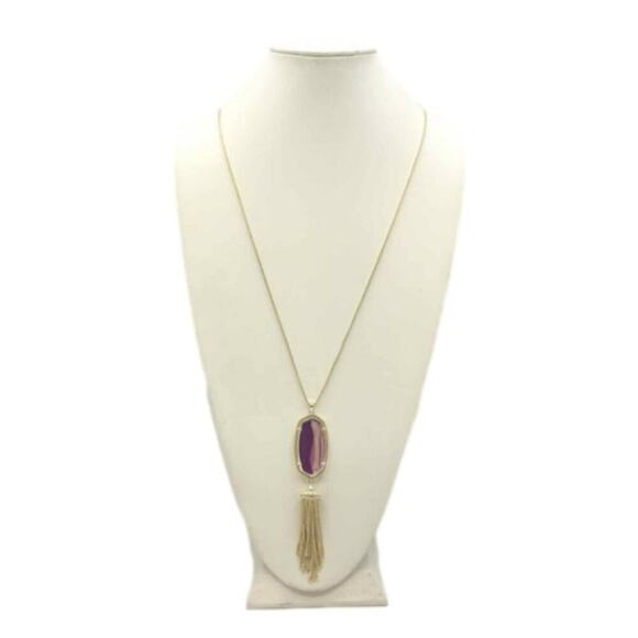 Kendra Scott Rayne Gold Long Pendant Necklace in Dichroic Glass new!! - Picture 1 of 16